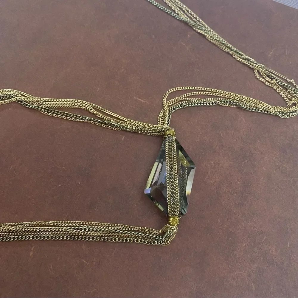 Long Multi Colored Chains Crystal Toggle Necklace - Picture 5 of 6